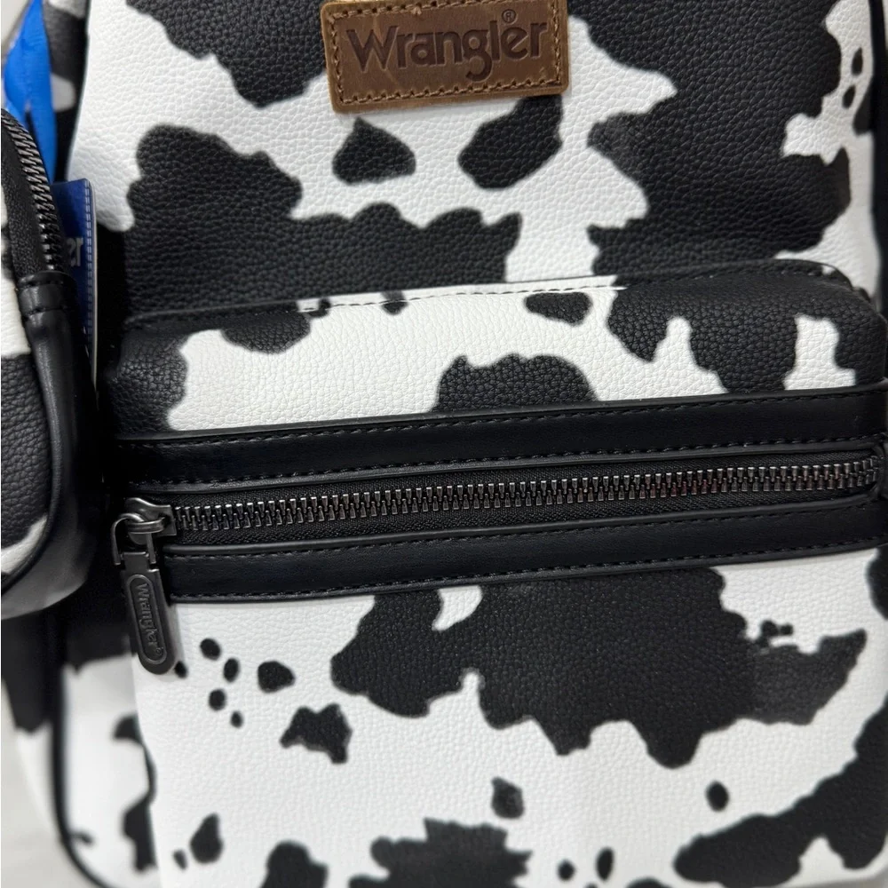 Wrangler Cow Print Backpack With Coin Pouch - Black NWT